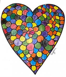 Colourful mosaic of a heart by Sujani age 9